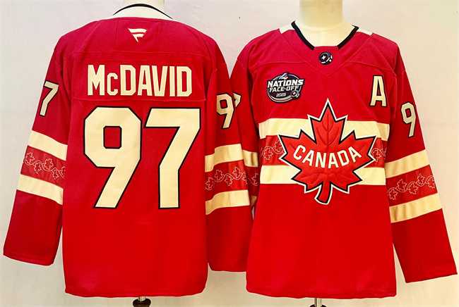 Men's Canada #97 Connor McDavid Red 2025 4 Nations Face-Off Premium Stitched Jersey,We sell and wholesale Men's Canada #97 Connor McDavid Red 2025 4 Nations Face-Off Premium Stitched Jersey on line form chian!